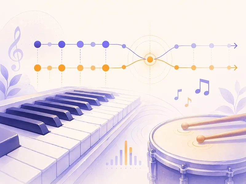 Illustration of rhythmic beats lining up on a common beat